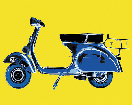 Framed Vespa in Yellow by Myrjam Tell | 15 3/4 x 19 3/4