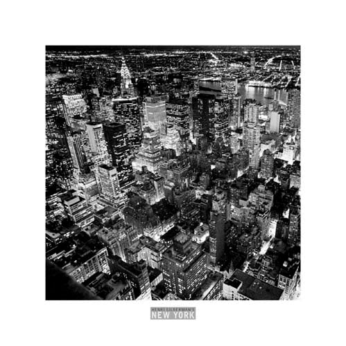 New York by Night Art Print by Henri Silberman - Cityscape Wall Decor 11.75 x 11.75 inches