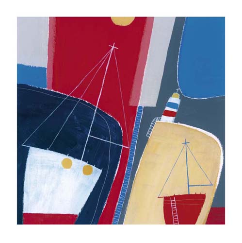 One Red Boat by Dave Jaundrell - Minimalist Coastal Art Print for Modern Home Decor