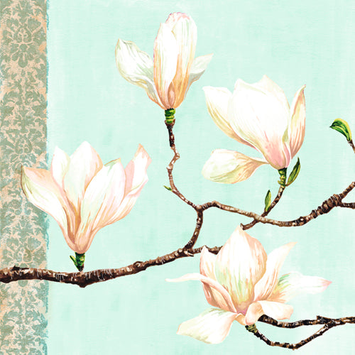 Magnolias on Turquoise by Louise Anglicas - Floral Wall Art Print 11.75 x 11.75 | Buy Online