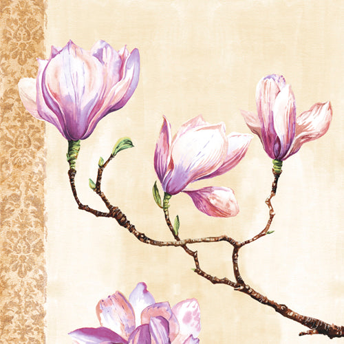 Magnolias on Pink Art Print by Louise Anglicas - Elegant Floral Wall Decor 11.75 x 11.75 inch