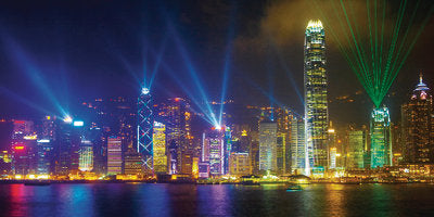 Framed Victoria Harbour by Night by Scott E. Barbour | 19 3/4 x 39 1/2 Art...
