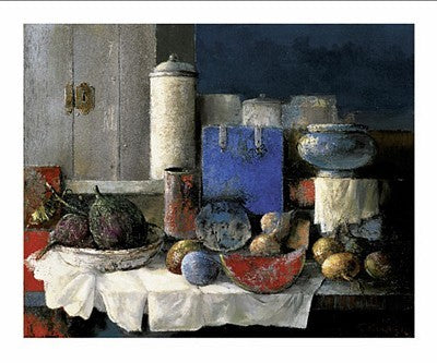Nature Morte au Carre Bleu by Guy Cambier - Modern Still Life Art Print for Home Décor