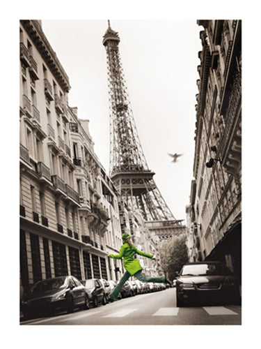 Big Jump in Paris Art Print by T. Kruesselmann - Modern Cityscape Wall Décor