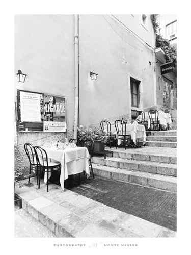 Tables on the Steps, Taormina, Sicily by Monte Nagler - Italian Landscape Art Print