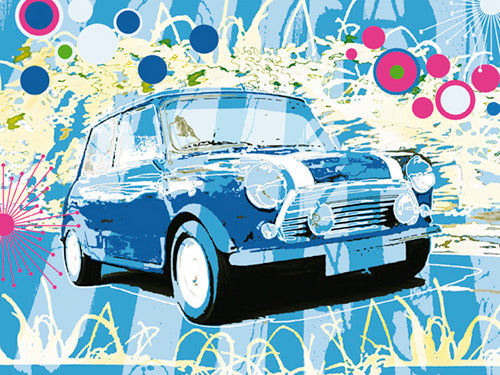 Vintage Mini Cooper Art Print by Michael Cheung - Classic Car Wall Decor 23.5 x 31.1