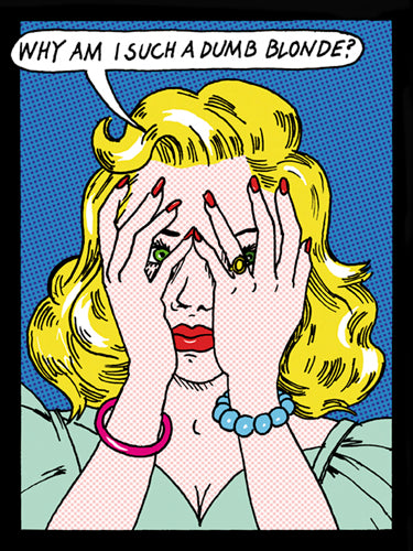 Why am I Such a Dumb Blonde? Tee Buzz Art Print - Humorous Wall Decor for Home & Office 31.5 x 24.5 inches