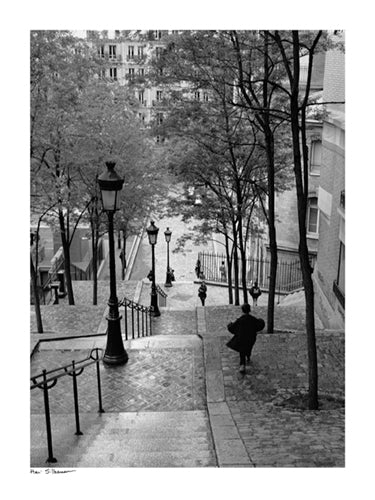 Escaliers a Montmartre, Paris by Henri Silberman - French Cityscape Wall Art Print 31.5 x 23.5