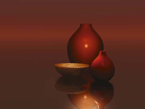 Red Vases with Bowl by Trevor Scobie - Modern Art Print for Home Decor | 23.5 x 3...