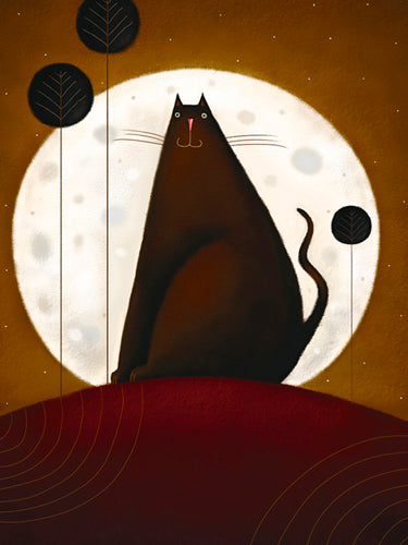Cat and the Moon I by Jo Parry - Whimsical Feline Art Print for Home Décor