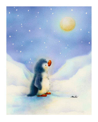 Framed Little Penguin by Makiko | 11 3/4 x 9 1/2