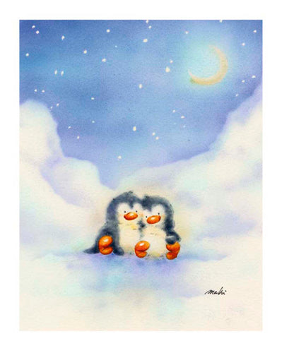 Framed Little Penguins by Makiko | 11 3/4 x 9 1/2