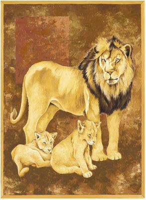 Lion and Two Cubs by Philippe Genevrey Wall Art Décor 11 3/4 x 9 1/2 Art Print