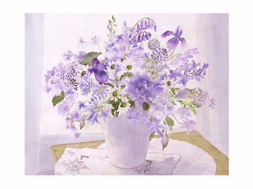 Blue Floral Spray by Celia Russell Wall Art Décor 9 1/2 x 11 3/4 Art Print