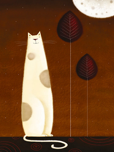 Feline and Two Leaves by Jo Parry Wall Art Décor 11 3/4 x 9 1/2 Art Print