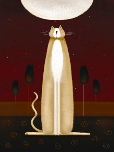 Feline and Four Tulips by Jo Parry Wall Art Décor 11 3/4 x 9 1/2 Art Print