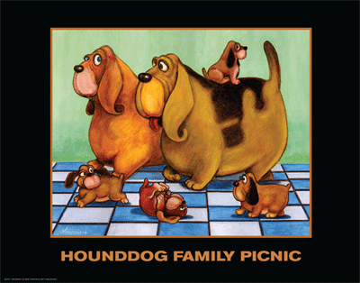 Hounddog Family Picnic by Kourosh Wall Art Décor 14 x 11 Art Print