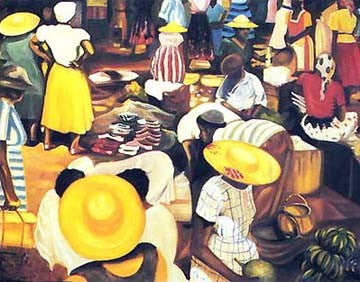 Market Scene by Bernard Hoyes Wall Art Décor 18 x 24 Art Print