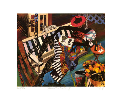 Woman on Porch Swing by Gigi Boldon Wall Art Décor 15 3/4 x 17 7/8 Art Print