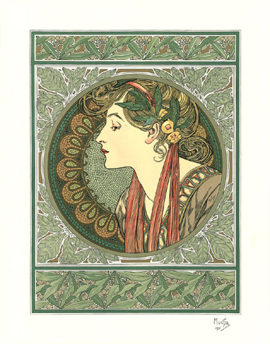 Lithograph Laurier, 1901 by Alphonse Mucha Wall Art Décor 28 3/4 x 22 5/8 Art Print