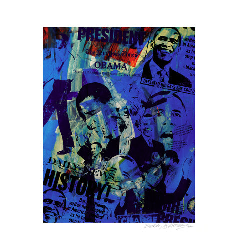 Framed Obama (Blue) by Bobby Hill | 17 7/8 x 17