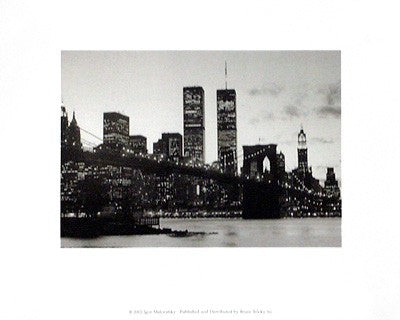 WTC Over Brooklyn Bridge Night Art Print by Igor Maloratsky - Iconic NYC Wall Decor