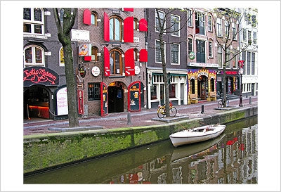 Framed White Boat in Red Light District by Igor Maloratsky