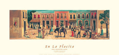 Framed En la Placita by Paul Valentine Lantz | 16 x 36