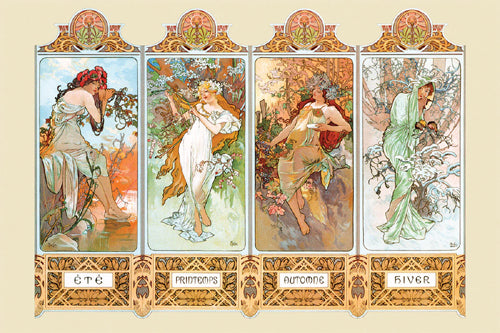 The Four Seasons, 1896 by Alphonse Mucha Wall Art Décor 24 x 36 Art Print