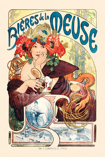Framed Bieres de la Meuse, 1897 by Alphonse Mucha | 36 x 24
