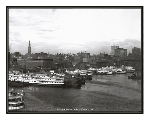 Framed Baltimore Skyline and Inner Harbor, 1912 16 x 20