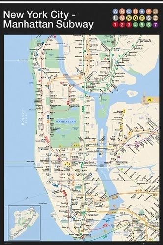 New York City Subway Map by Anon Wall Art Décor 36 x 24 Art Print
