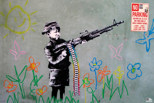 Crayon Shooter by Banksy | 24 x 36 Framed Art