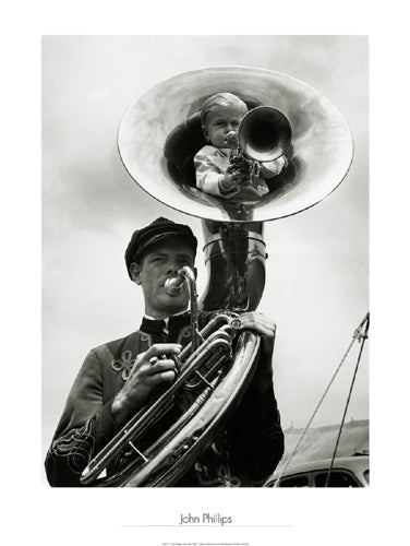 Framed Young Trumpeter in Tuba, New York, 1940 by John Phillips