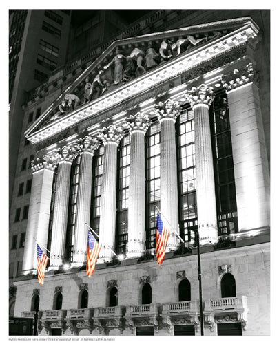 New York Stock Exchange at Night Vertical by Phil Maier Wall Art Décor 10 ½ x 8 ½ Art Print