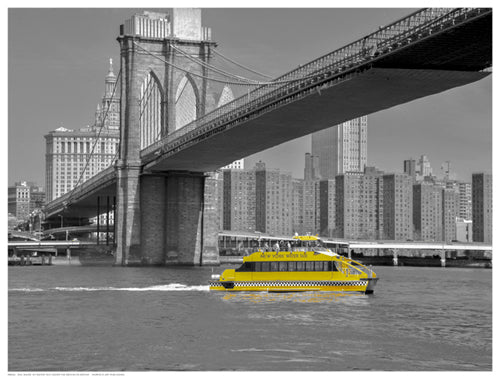 Framed NY Water Taxi Under Brooklyn Bridge by Phil Maier | 12 ½ x 16 ½ Art...