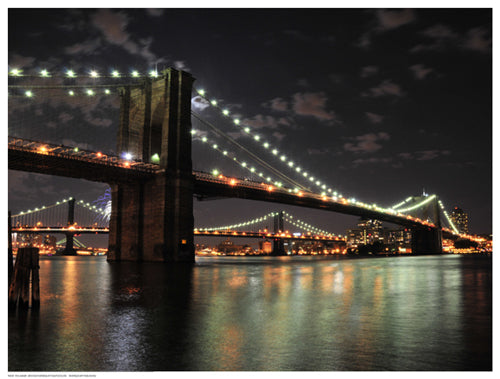 Framed Brooklyn Bridge at Night (color) by Phil Maier | 12 ½ x 16 ½