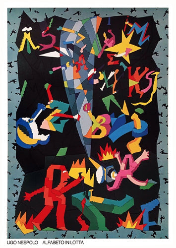 Framed Alfabeto in Lotta by Ugo Nespolo | 33 7/8 x 24