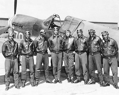 Framed Tuskegee Airmen Posed with P-40 Warhawk, 1945 by McMahan Photo Archive