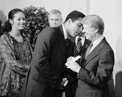 Framed Muhammad Ali and President Jimmy Carter, Washington DC, 1977 by McM...
