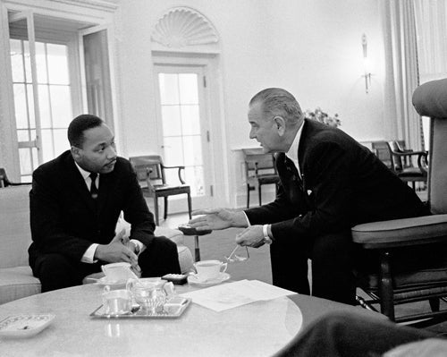 Framed Martin Luther King Jr. and President Lyndon Johnson, Oval Office, 1...