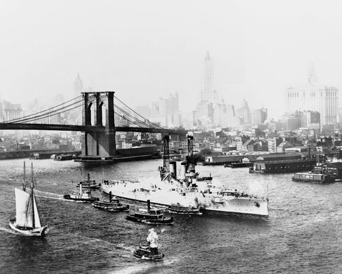 Framed Brooklyn Bridge and USS Florida, 1912 by McMahan Photo Archive