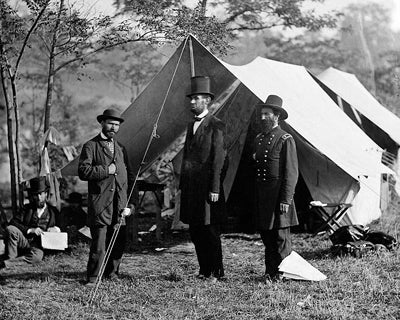 Framed President Abraham Lincoln with Allan Pinkerton and Major General Jo...