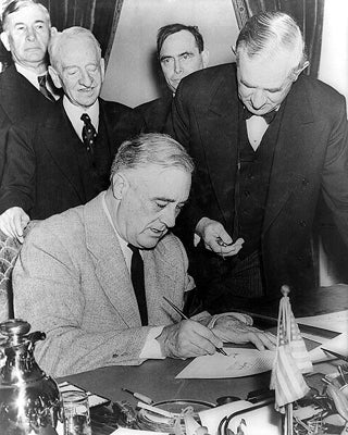 Framed President Franklin D. Roosevelt Signing Declartion of War Against J...