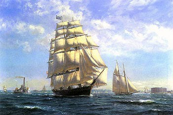 The 'Challenge' Leaving New York 1850s - Roy Cross Tall Ship Art Print