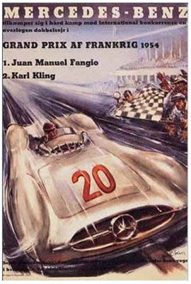 Framed Mercedes-Benz, French Grand Prix, 1954 17 3/4 x 13 5/8 Ar...