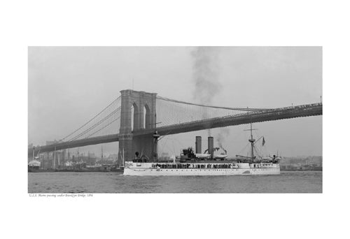 Framed USS Maine Passing Under Brooklyn Bridge, 1896 