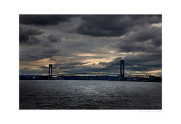 NYC Bridge, Water & Sky by Viktor Balkind - Serene Urban Landscape Wall Art Print 13x19 inch