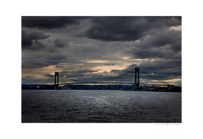 NYC Bridge, Water & Sky by Viktor Balkind - Serene Urban Landscape Wall Art Print 13x19 inch