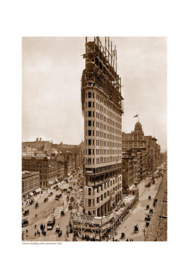 Flatiron Building Under Construction, 1902 Sepia - Vintage Architecture Wall Art Print for Home & Office Décor